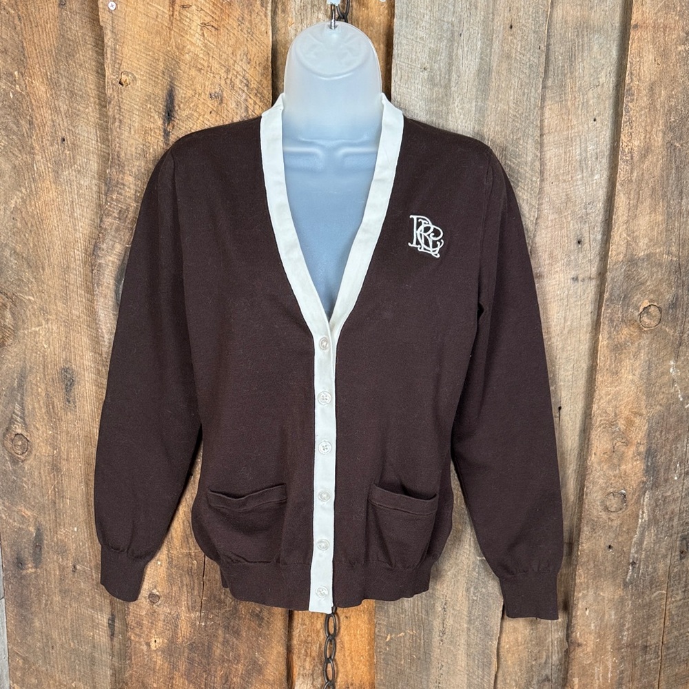 Ralph Lauren Golf Chocolate Brown Cardigan with Cream Trim